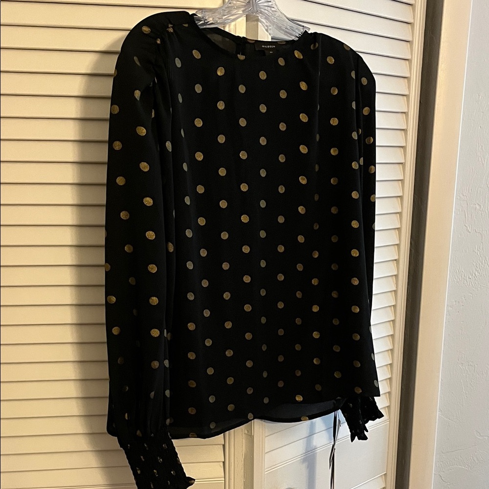NWT Halogen Black Blouse with Gold Dots SZ XS